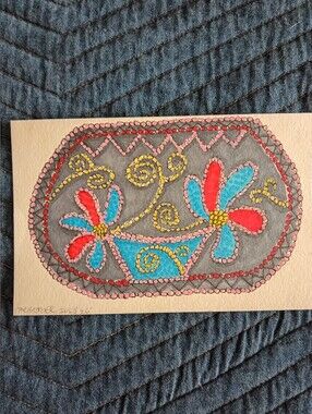 8"X5.5" Handcrafted Floral Beaded Patch Drawing. Based On Iroquois Bead Work